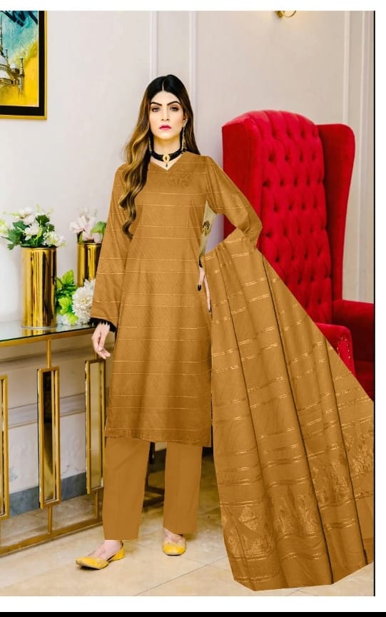 Dhanak 3pcs Jacquard Suit with Velvet Shawl