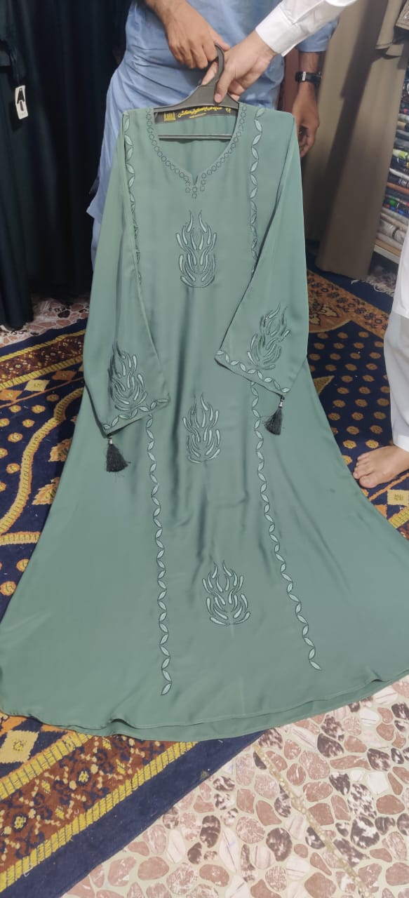 Zoom Fabric Fancy Abaya - Light Green