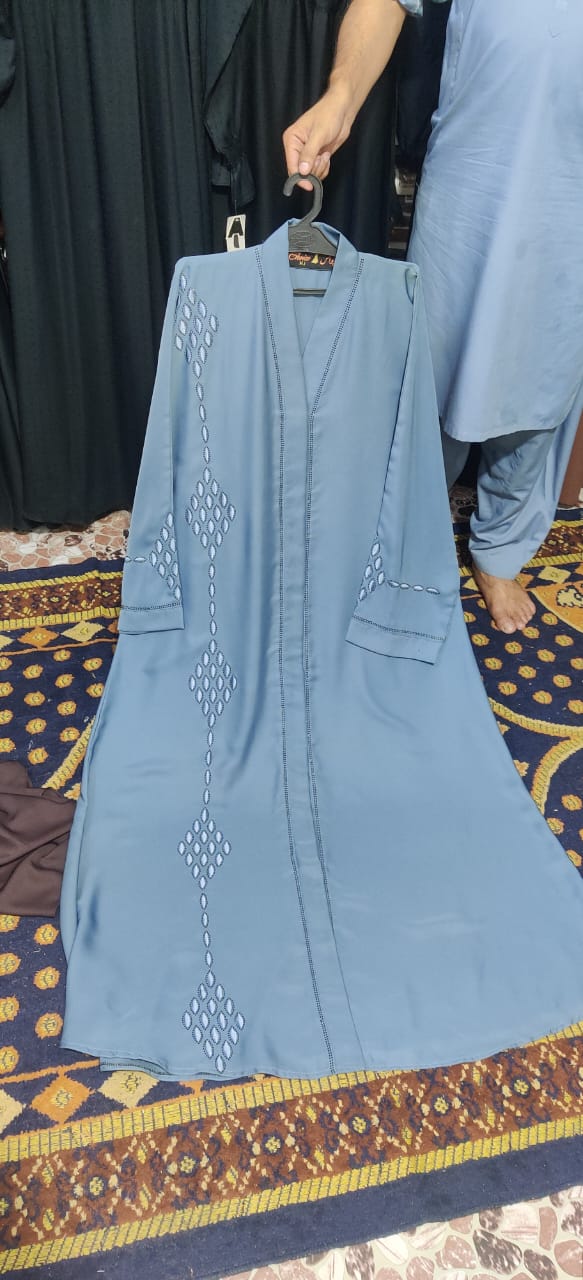 Zoom Fabric Fancy Abaya - Sky Blue