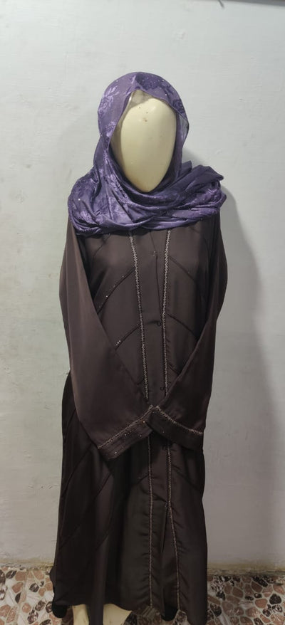 Zoom Fabric Fancy Abaya - Brown